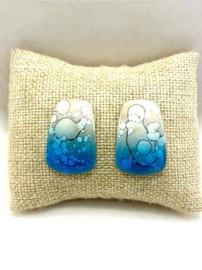 Vintage Gorman Abstract Fluid Art Resin Bubble Cell Geometric Drop Earrings